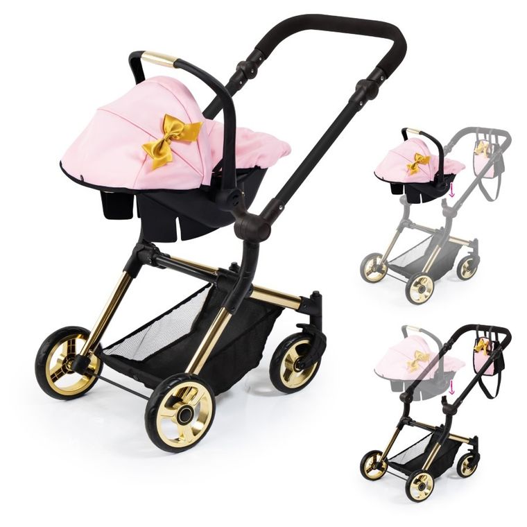 Bayer Design, Neo Vario Combi, głęboki wózek dla lalek z torbą, czarno-różowo-złoty