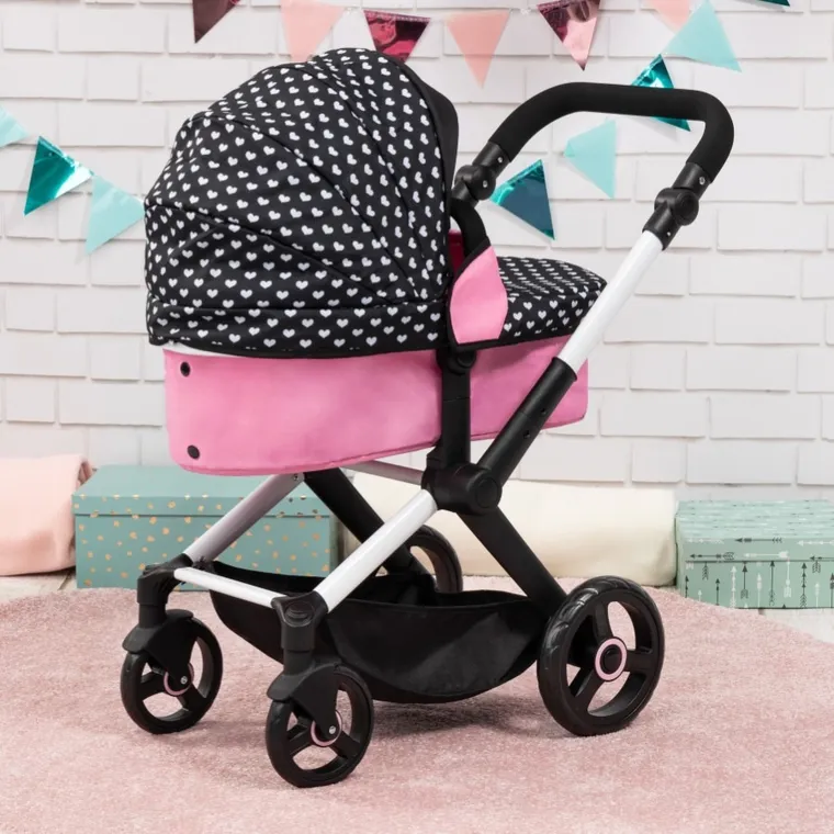 Bayer Design, Xeo Combi, głęboki wózek dla lalek z torbą, czarno-różowy