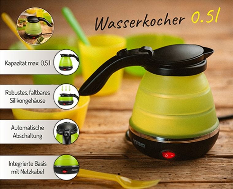 Camry, czajnik elektryczny, plastikowy Silicon Travel, 0.5 L, 750W, CR 1265