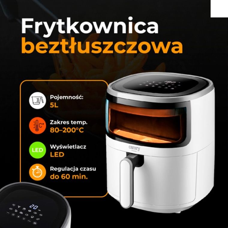 Camry, frytkownica beztłuszczowa, air fryer, 12 programów, 5l