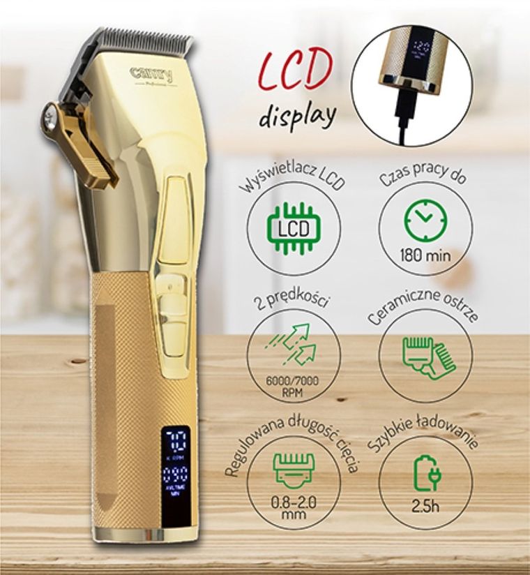 Camry, profesjonalna maszynka do strzyżenia włosów z wyświetlaczem LCD, CR 2835G
