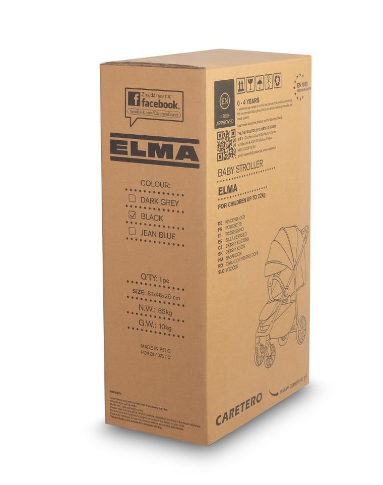 Caretero, Elma, wózek spacerowy, Black