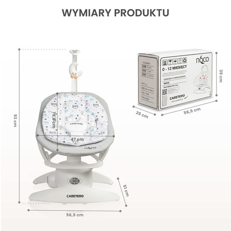 Caretero, Noco, elektryczny leżaczek i bujaczek 2w1, beige
