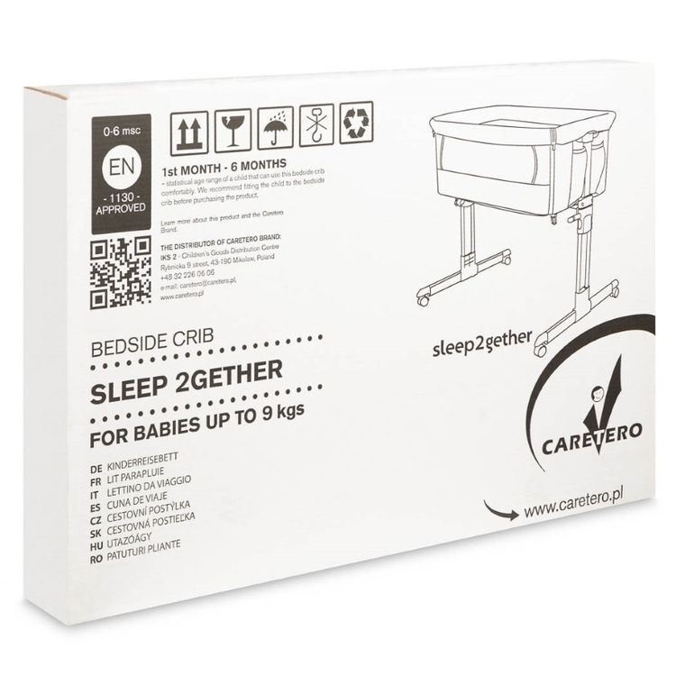 Caretero, Sleep2gether, łóżeczko dostawne, grey