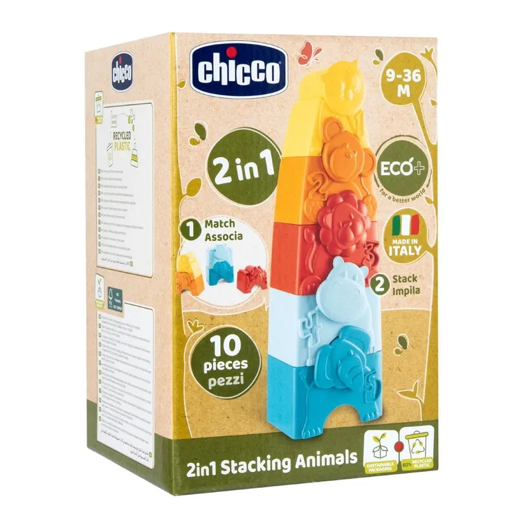 Chicco, ECO+, Układanka i wieża 2w1, zwierzątka