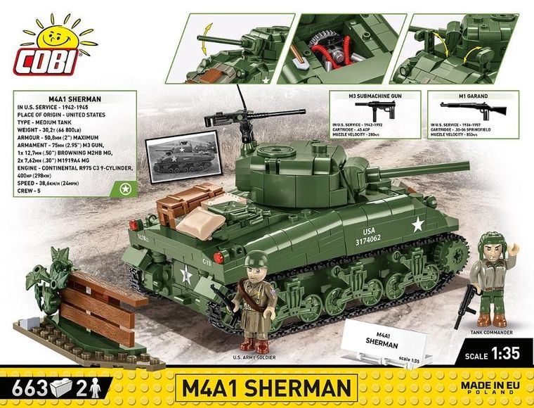 Cobi, Historical Collection WWII, M4A1 Sherman, klocki, 663 elementy