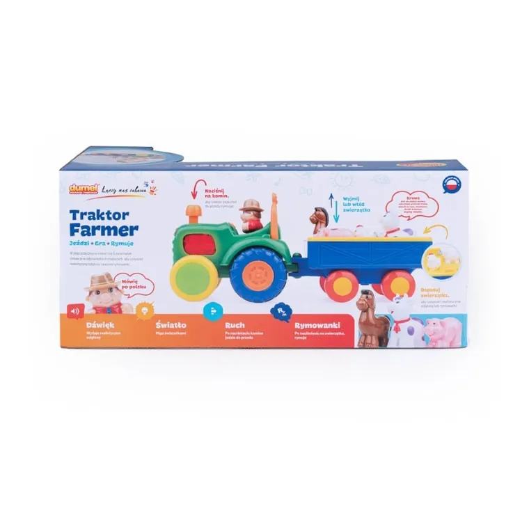 Dumel Discovery, Traktor Farmer, interaktywny pojazd rolniczy z przyczepą i figurkami zwierząt