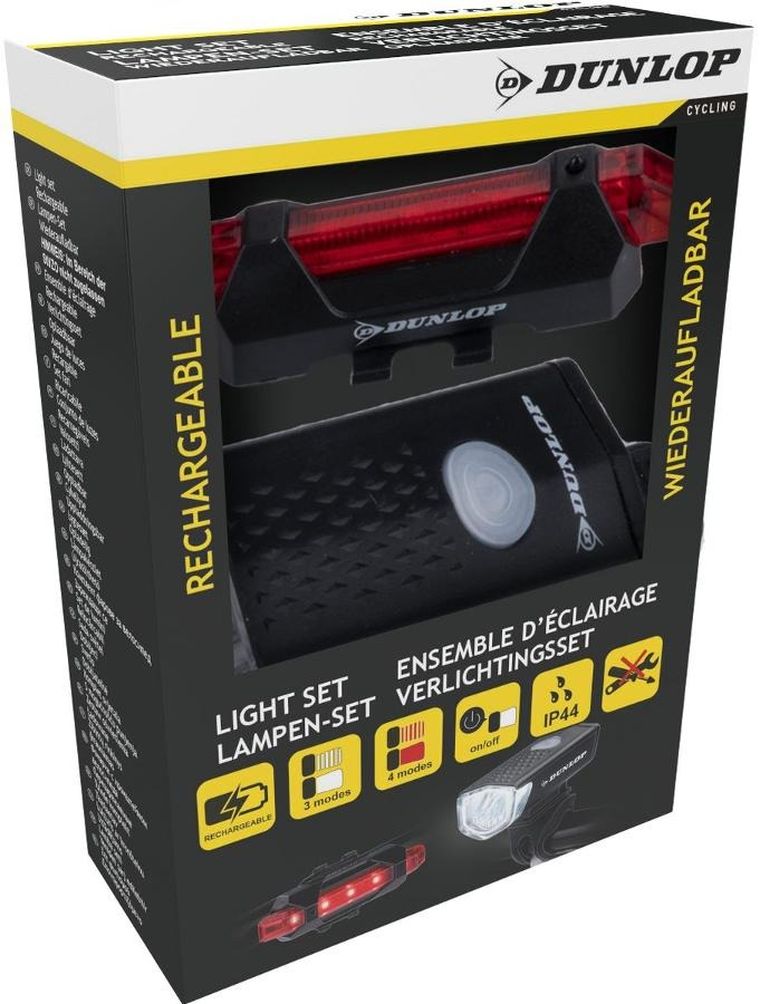Dunlop, zestaw lamp rowerowych LED, przód i tył, ładowanie USB