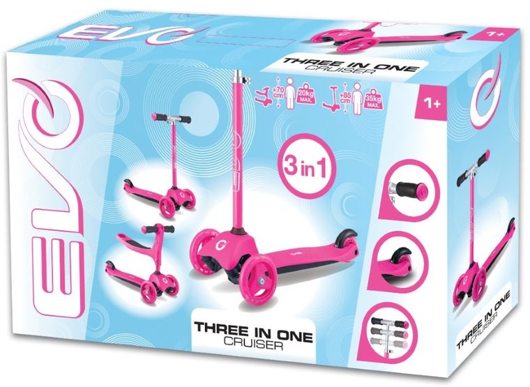 EVO, jeździk i hulajnoga 2w1, różowa