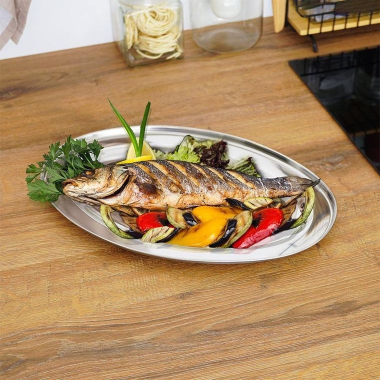 Excellent Houseware, taca do serwowania, stalowa owalna srebrna, 3 szt.