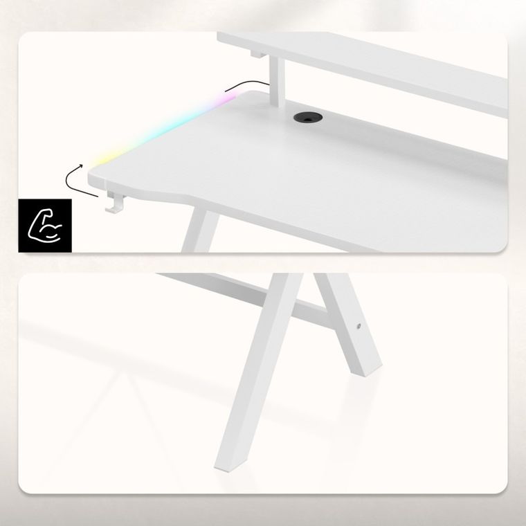 Huzaro, Hero 1.9, biurko gamingowe, białe, RGB, 120 cm