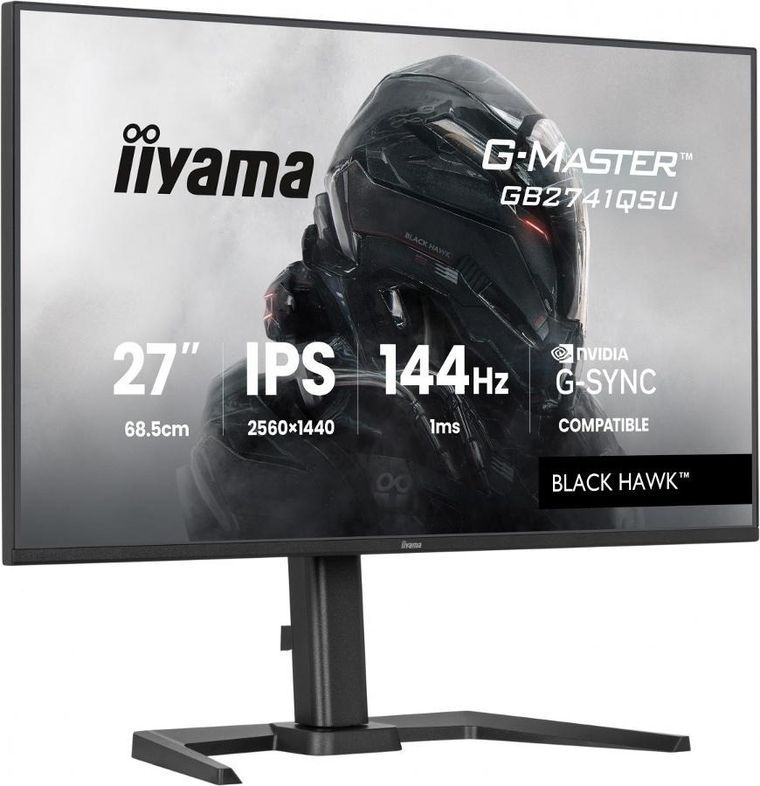 Iiyama, monitor, 27", GB2741QSU-B1 IPS, QHD, 144Hz, 1ms, 2xUSB, Adaptive G-SYNC, HDMI, DP, 350cd, HAS (150) PIVOT