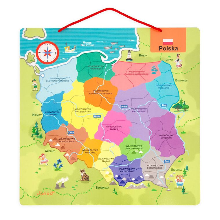Janod, Mapa Polski, puzzle magnetyczne, 69 magnesów
