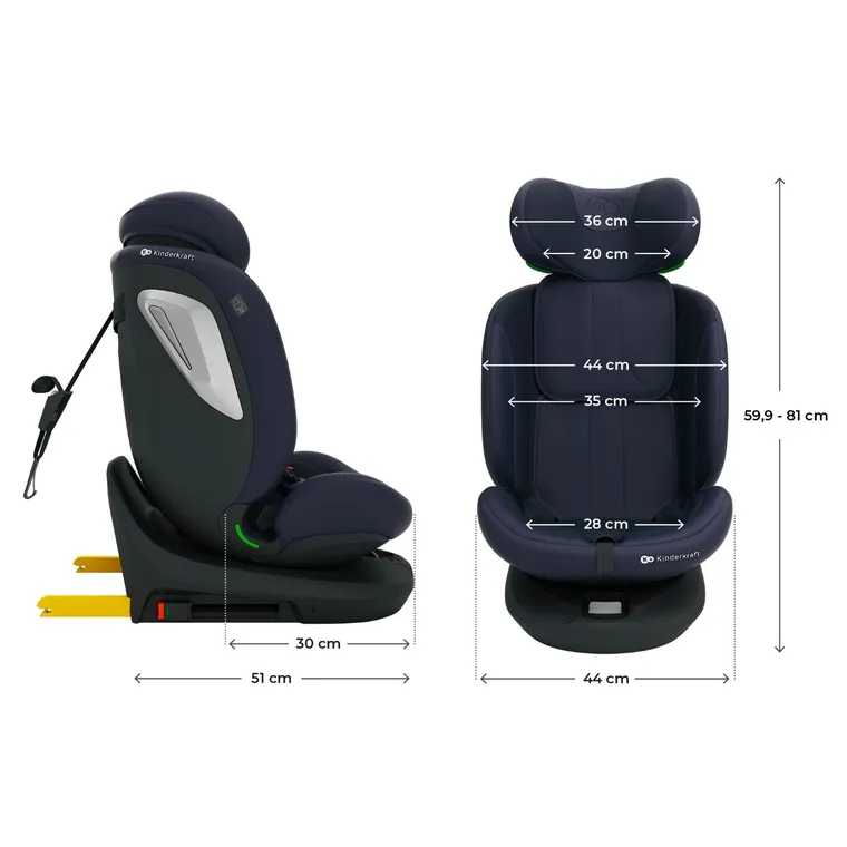 Kinderkraft, I-Grow 2 Plus, fotelik samochodowy, i-Size, navy, 40-150 cm