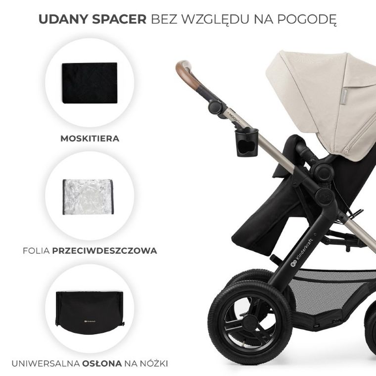 Kinderkraft, Moov 2, Air Wheels, wózek wielofunkcyjny 4w1, Moonlight Grey