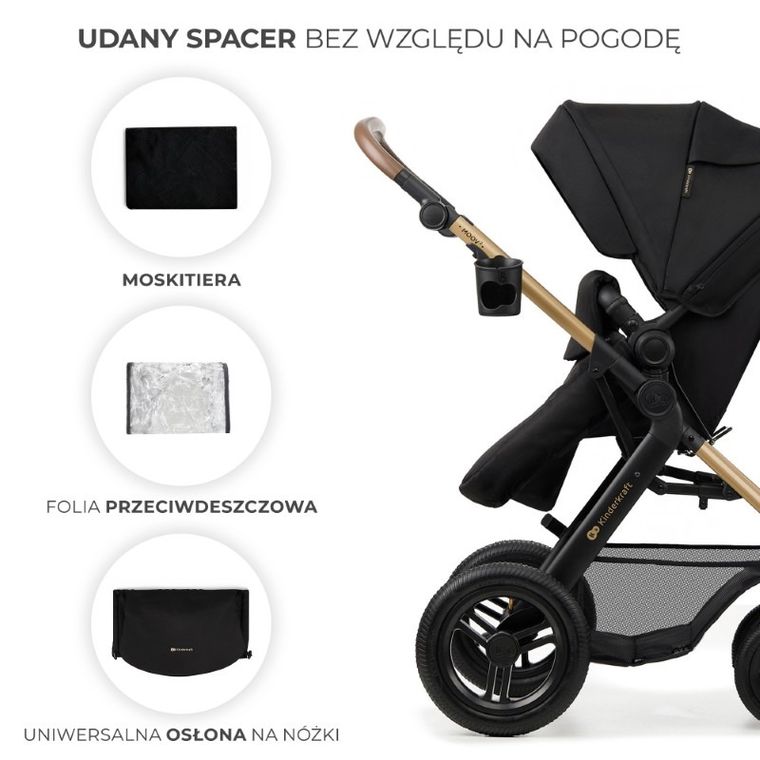 Kinderkraft, Moov 2, Air Wheels, wózek wielofunkcyjny 4w1, Pure Black