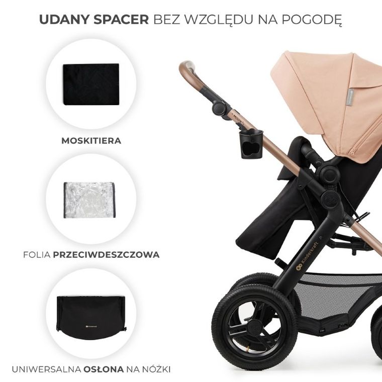 Kinderkraft, Moov 2, Air Wheels, wózek wielofunkcyjny 4w1, Sand Beige