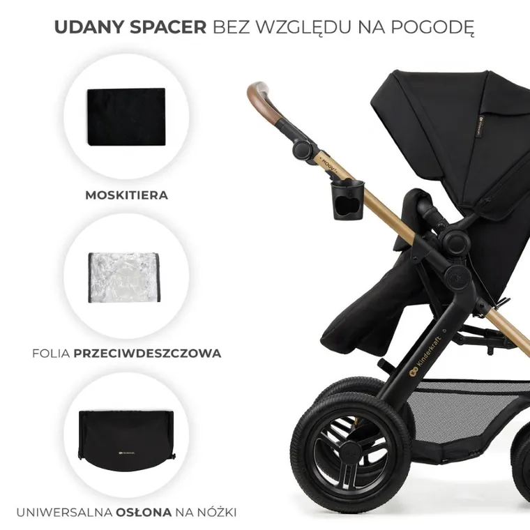 Kinderkraft, Moov 2 Air, wózek wielofunkcyjny, 3w1, Pure Black