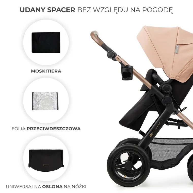 Kinderkraft, Moov 2 Air, wózek wielofunkcyjny, 3w1, Sand Beige