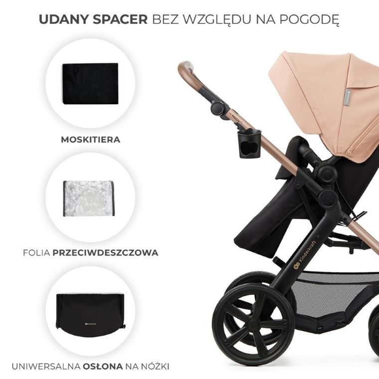 Kinderkraft, Moov 2, Eva Wheels, wózek wielofunkcyjny 4w1, Sand Beige