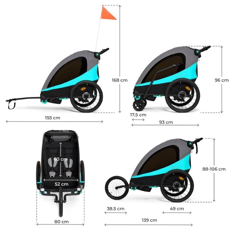 Kinderkraft, Nava, przyczepka rowerowa, wózek, hawaiian blue
