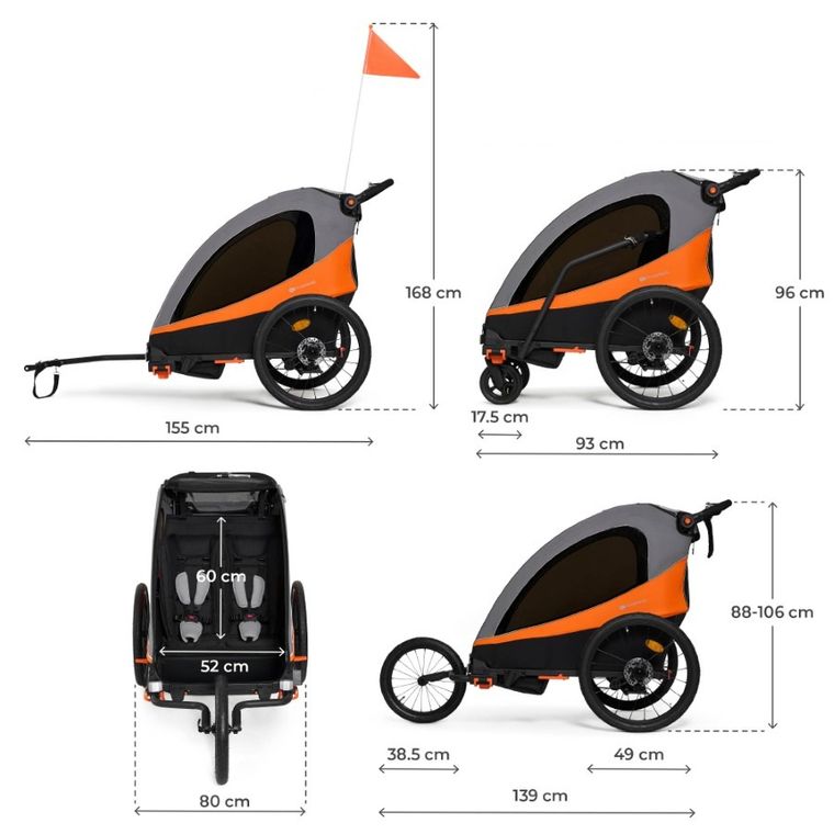 Kinderkraft, Nava, przyczepka rowerowa, wózek, sunny orange