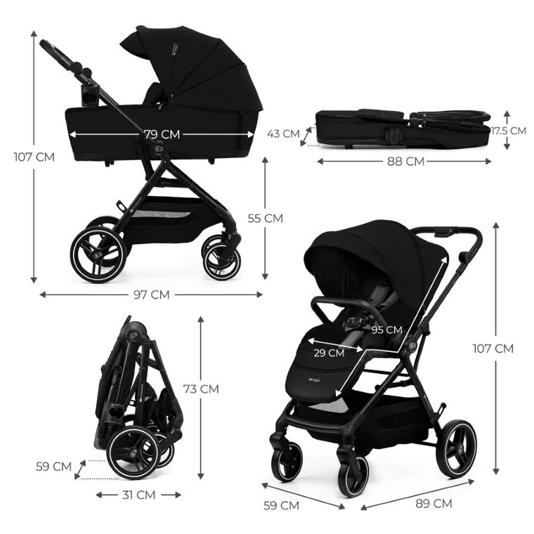Kinderkraft, Yoxi, wózek wielofunkcyjny 2w1, Pure Black