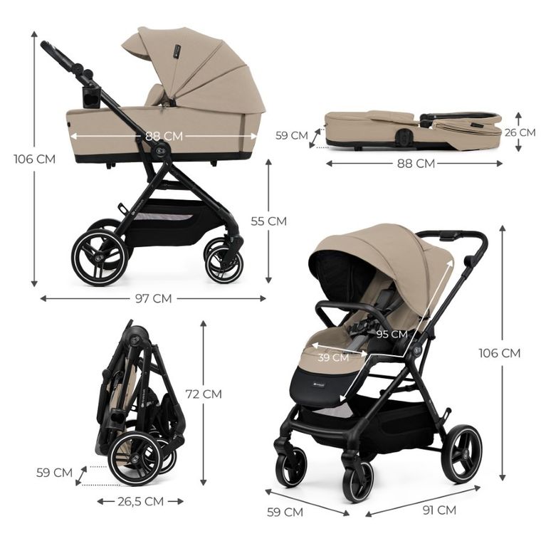 Kinderkraft, Yoxi, wózek wielofunkcyjny 2w1, Sand Beige