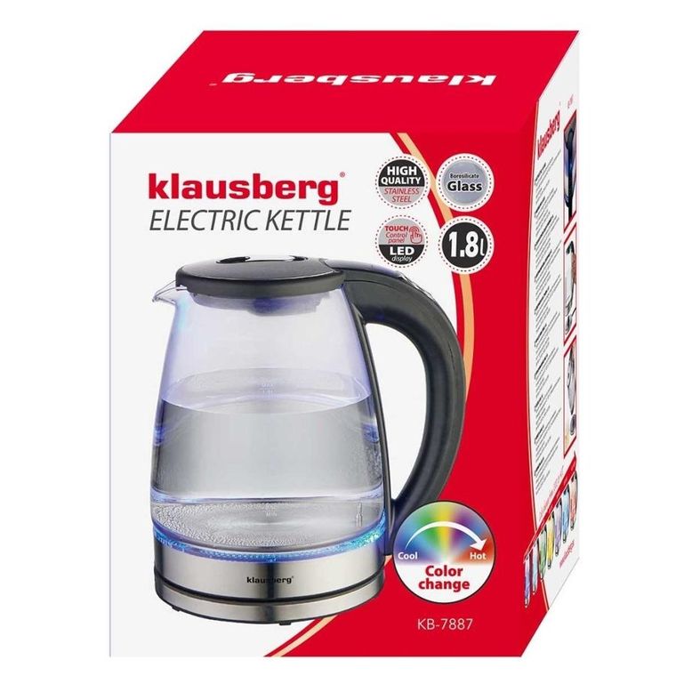 Klausberg, czajnik elektryczny szklany LED rgb, 1,8l