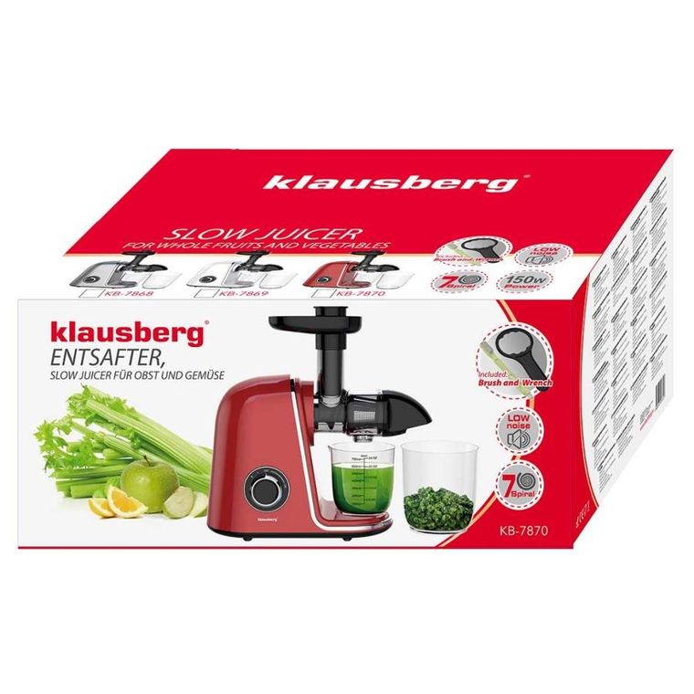 Klausberg, sokowirówka, wyciskarka wolnoobrotowa, czerwona, KB-7870