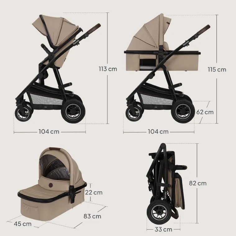 Lionelo, Amber Plus, wózek wielofunkcyjny z fotelikiem, 3w1, Beige Sand