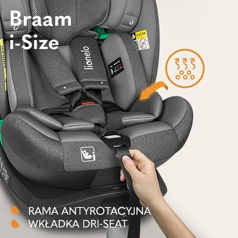 Lionelo, Braam, fotelik samochodowy, 40-150 cm, Grey Stone