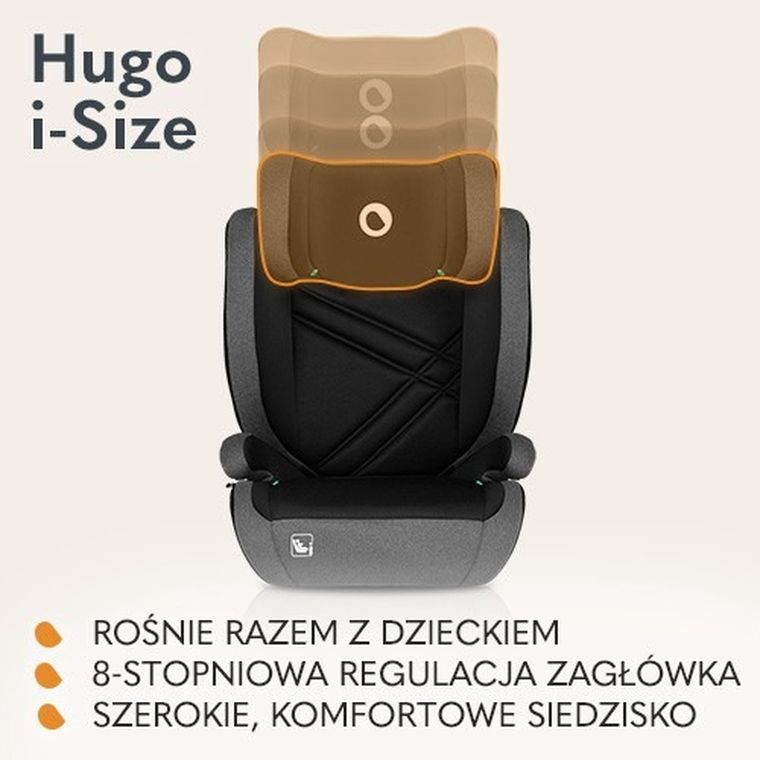 Lionelo, Hugo, I-size, fotelik samochodowy, Black Grey, 100-150 cm