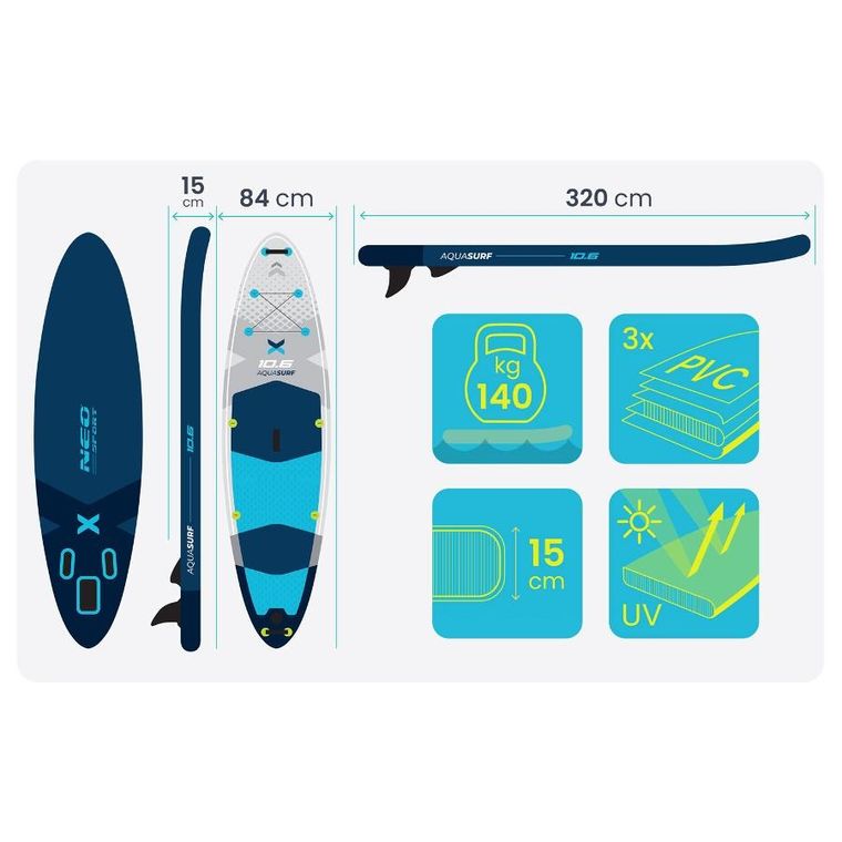 Neo-Sport, Aquasurf, deska SUP, 320-84-15 cm