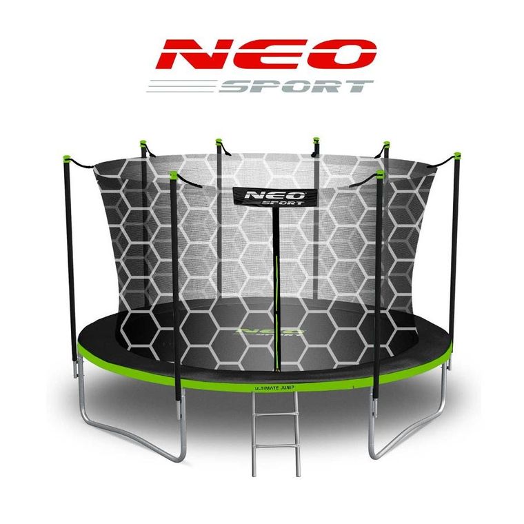 Neo-Sport, trampolina ogrodowa z siatką wewnętrzną i drabinką, 12ft/374 cm