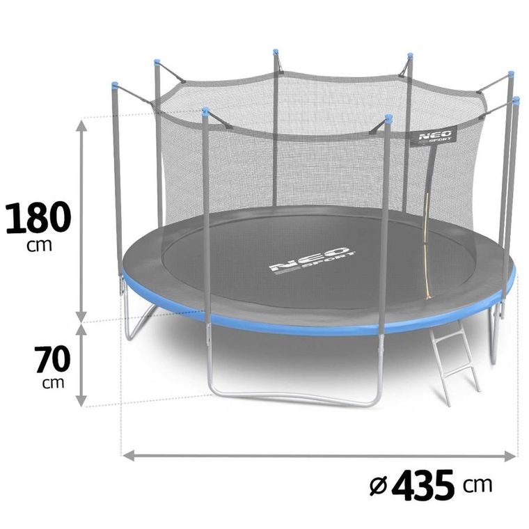 Neo-Sport, trampolina ogrodowa z siatką wewnętrzną i drabinką, 14ft/435 cm