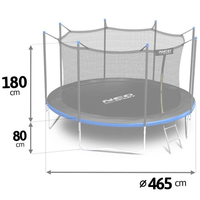 Neo-Sport, trampolina ogrodowa z siatką wewnętrzną i drabinką, 465 cm