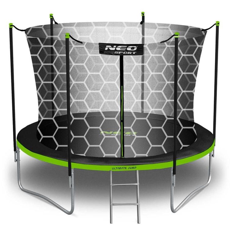Neo-Sport, trampolina ogrodowa z siatką wewnętrzną i drabinką, 8ft/252 cm