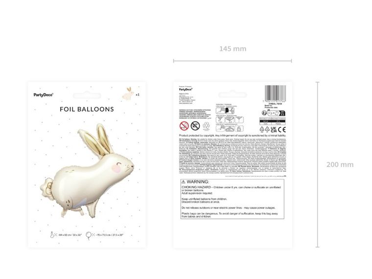 PartyDeco, balon foliowy, zając, 67-88 cm