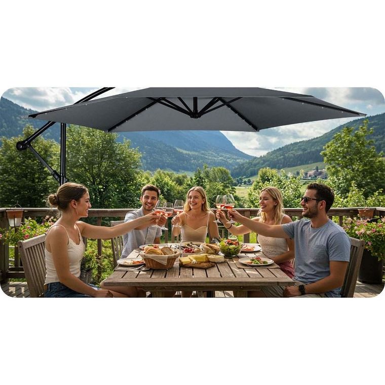 Plonos, parasol ogrodowy, składany, 6 segmentowy, z pokrowcem, 350 cm i lampkami, PL-882