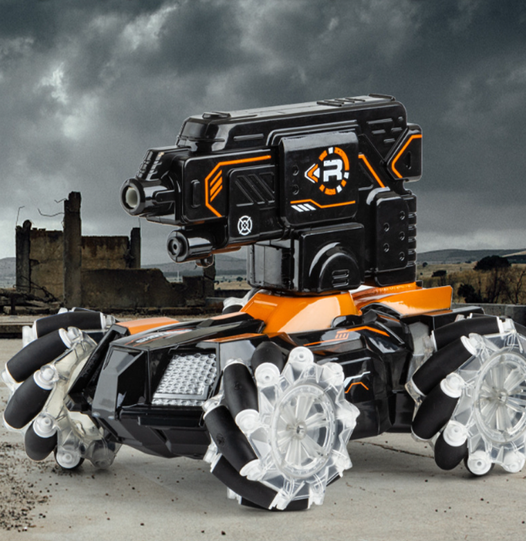 Pojazd zdalnie sterowany, strzelający kulami wodnymi, pomarańczowy