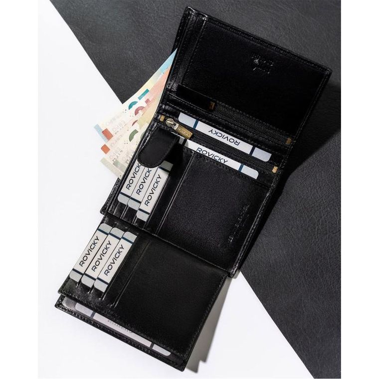 Portfel, czarny, skórzany, RFID, Rovicky