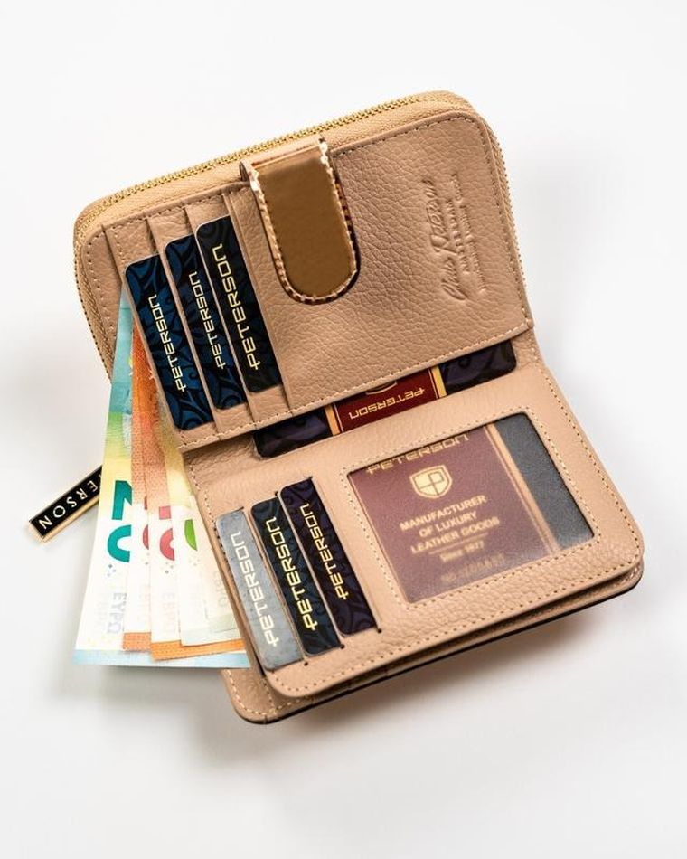 Portfel, złoty, skórzany, Peterson