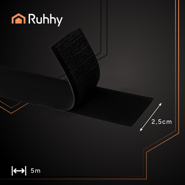 Ruhhy, rzep samoprzylepny, czarny, 5m x 2,5cm