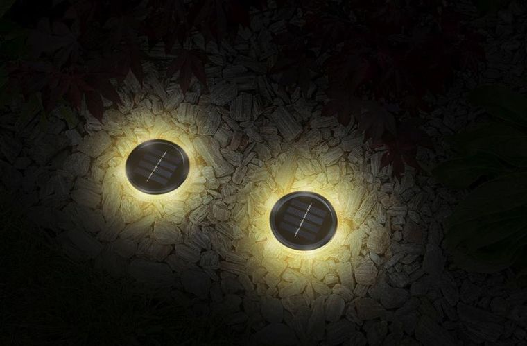 Saska Garden, lampy solarne dyskowe do wbicia w grunt lub montażu na ścianie, 2 szt.