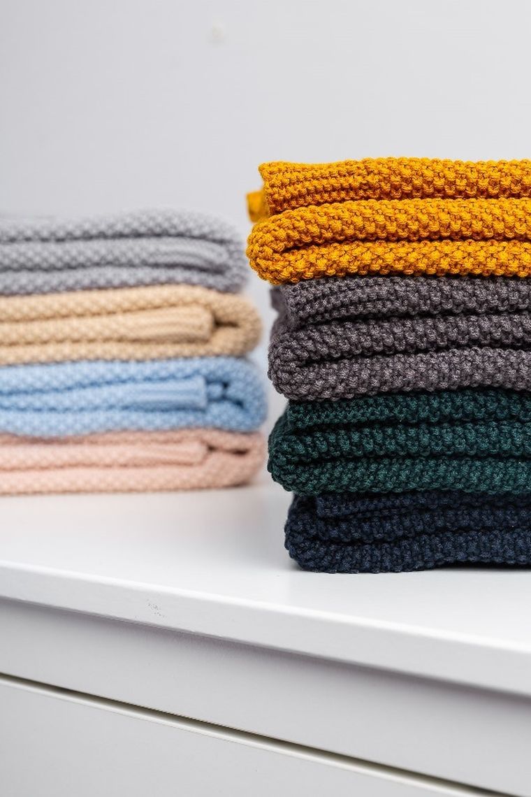 Sensillo, kocyk dziergany, bawełniany, granatowy, 100-80 cm