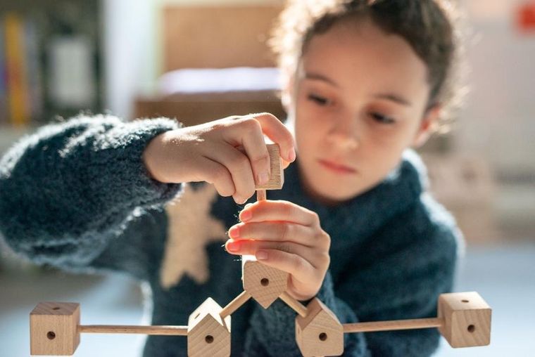 Trigonos, Mini Trigonos L, drewniane klocki konstrukcyjne, 130 elementów