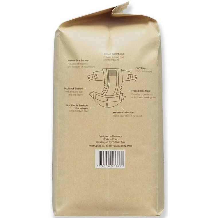 Tuttelu, bambusowe pieluszki jednorazowe, rozmiar 3, 5-9 kg, 28 szt.