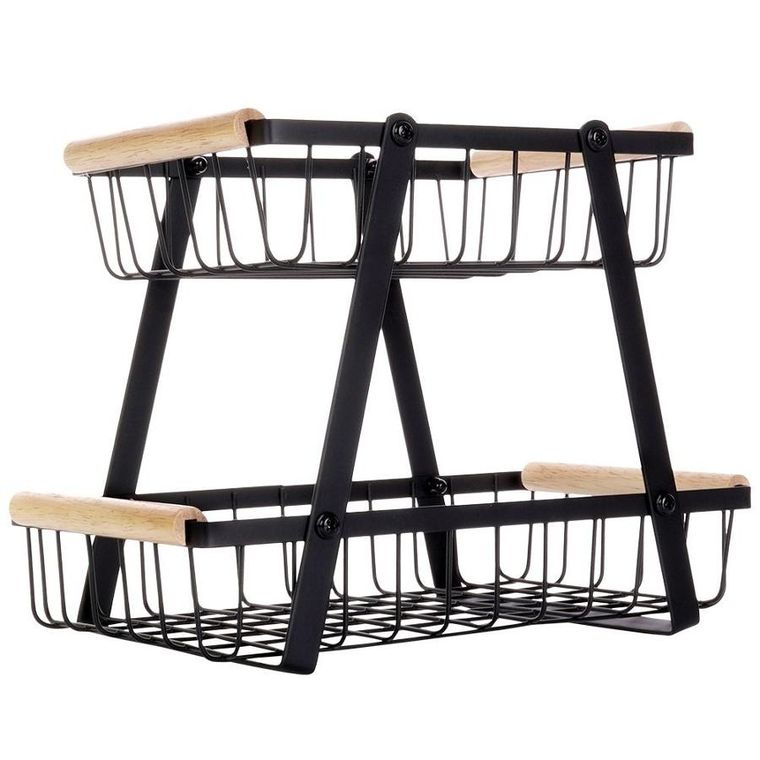 Vilde, koszyk na owoce, metalowy czarny, 2-poziomowy