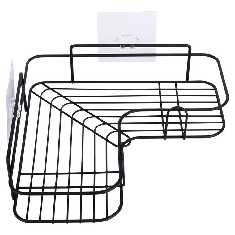 Vilde, półka pod prysznic, metalowa czarna, przyklejana, 26.5-26.5-6.5 cm